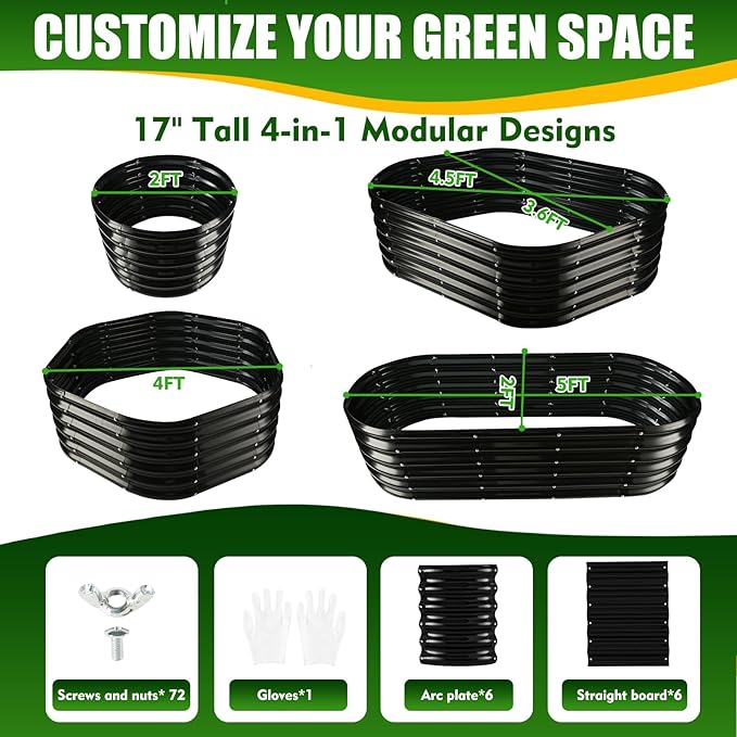 17" Tall Elevated Oval Metal Raised Garden Bed - 5ft x 2ft in Size and 0.8MM Thick Durable Planter Bed/Box for Vegetables Flowers Succulent at Patio/Garden Outdoor (Black, 5X2X1.4 FT)-BloomoryGarden