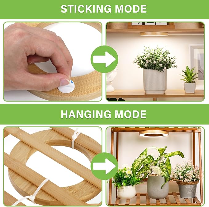 LORDEM 6.3" Bamboo Ceiling Grow Lamp for Indoor Plants, 216 LEDs Full Spectrum Halo Plant Light, Under Cabinet Grow Lights with 4/8/12H Auto Timer Switch Modes, 4 Dimmable Brightness Levels, Tri Head-BloomoryGarden