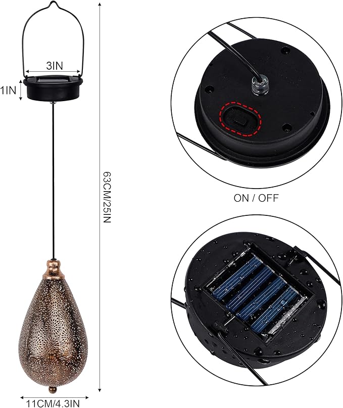 MAGGIFT 2 Pack Solar Hanging Lights, Solar Powered Decorative Retro Lantern with Handle, Warm White LED Christmas Garden Boho Flower Lights, Metal Drop Shape Waterproof Outdoor Yard Tree Fence Patio-BloomoryGarden