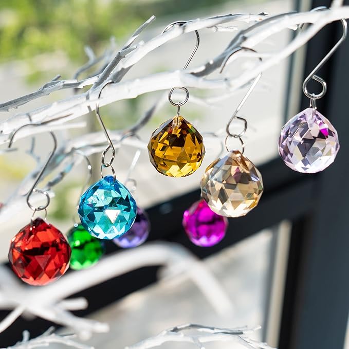 10 Pack Crystal Ball 1.18"/30mm Prism Sun Shine Catcher Rainbow Pendants Maker, Hanging Crystals Prisms for Windows, for Feng Shui, for Gift (Multi-Colors)-BloomoryGarden