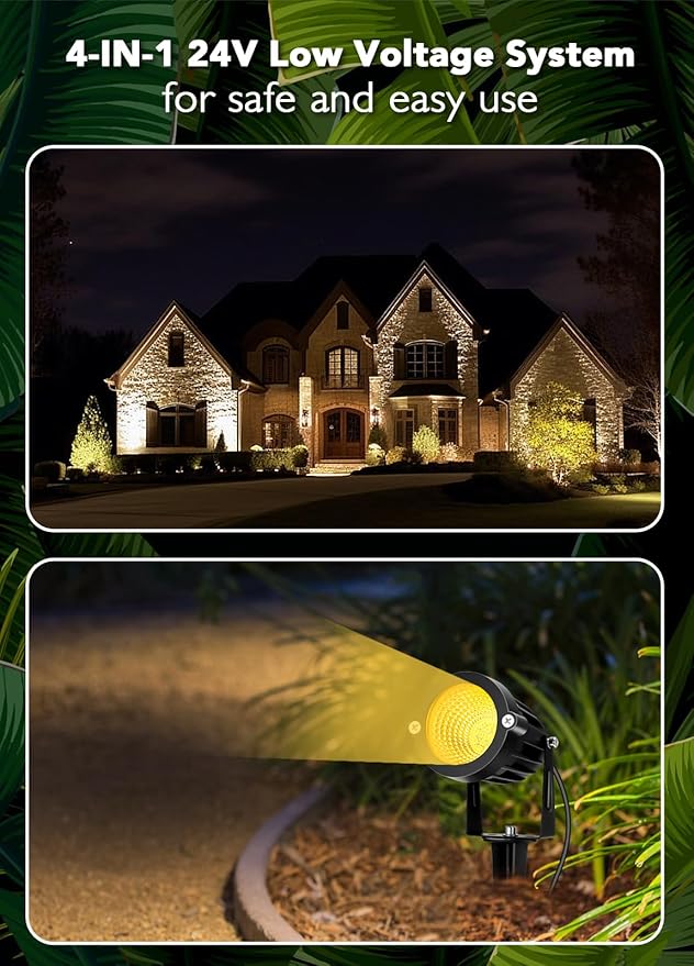 Low Voltage Landscape Lighting Kit: 4-IN-1 LED Landscape Lights with Stepless Color Temperature 2700K-6500K & Stepless Dimming & Timer | 6W Outdoor Spot Lights with Plug-in Transformer for Yard Garden-BloomoryGarden