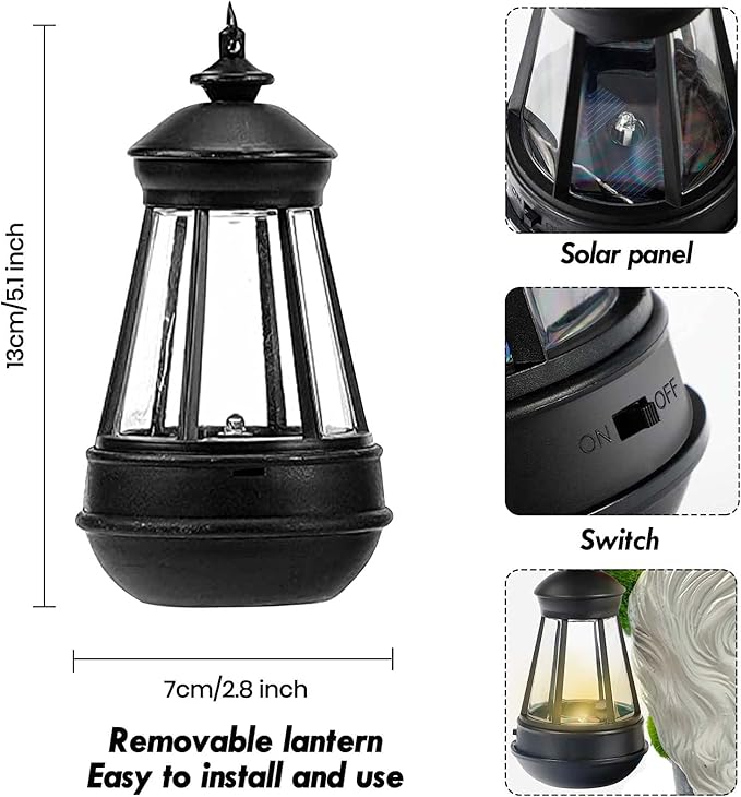 Lovinland Garden Gnome Statue Outdoor Decor Large Flocked Resin Gnome Figurine with Solar Light Holding Lantern Welcome Sign Garden Yard Decorations Dwarf Sculpture for Outside Patio Porch Lawn Decor-BloomoryGarden