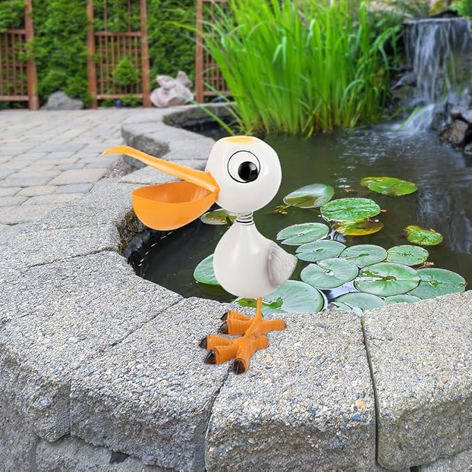 12.5" Pelican Statue Metal Yard Decorations Outdoor,Pelican Garden Statues Sculptures Seabird Ornament,Coastal Ocean Bird Yard Art Decor for Porch Patio Lawn,Metal Garden Decor for Outside-BloomoryGarden