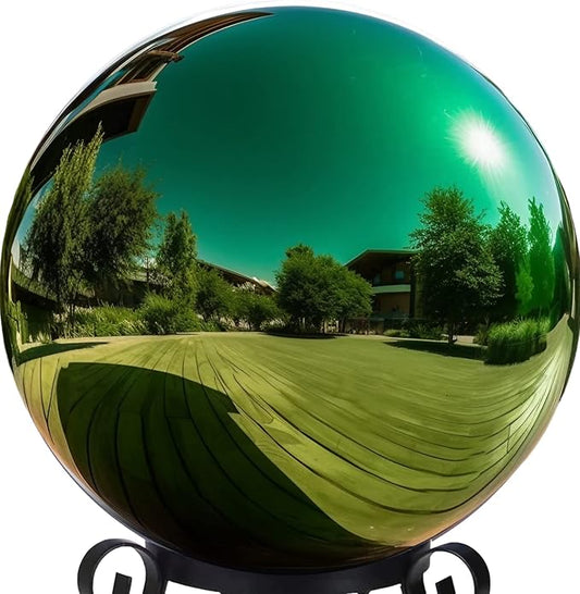 12 Inch Stainless Steel Gazing Globe,v2croft Hollow Ball Mirrored Surface Polished Shiny Sphere,Garden Stainless Steel Gazing Ball for Outdoor Lawn Pond Yard Ornament(Green)-BloomoryGarden