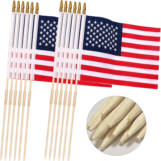 100 Pcs 12x18 Inch American Flags on Stick, American Flags, USA Stick Flag with Handheld and Grounded Multi-Purpose Flagpole, Design for Memorial Day, 4th of July, Veterans Day-BloomoryGarden