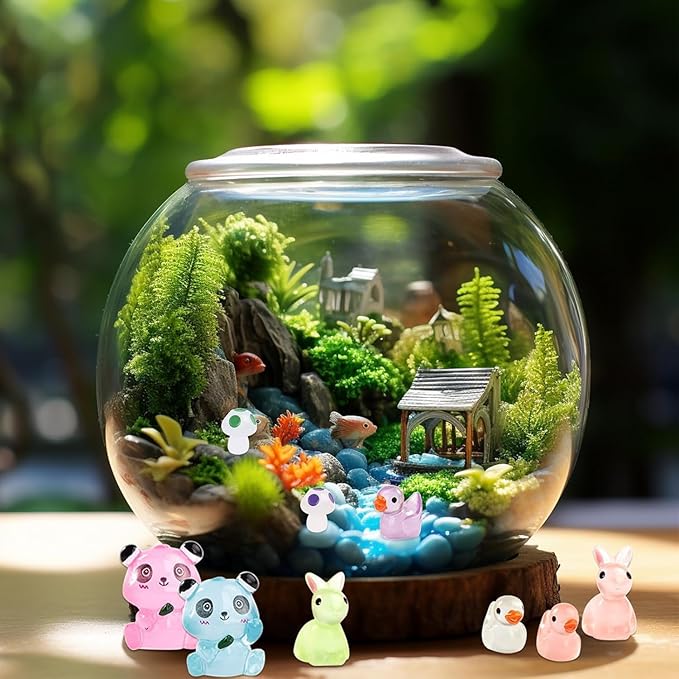 Luminous Mini Resin Animals - 130 Pcs Tiny Animals Mini Ducks Tortoise Rabbit Panda Mushroom Fruits Seashells Set Figurines Glow in The Dark Garden Miniatures Fairy Garden Accessories-BloomoryGarden