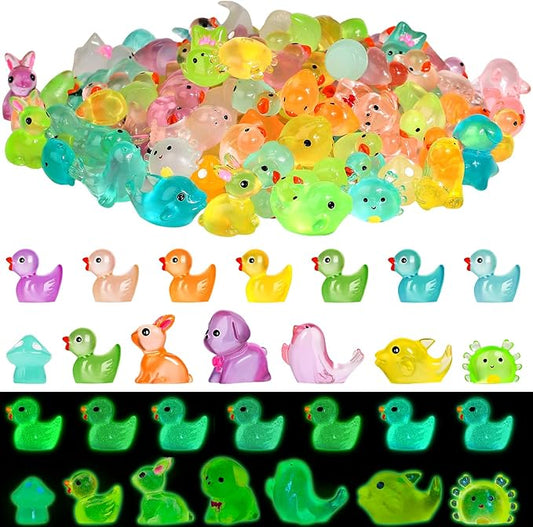 126PCS Mini Resin Ducks Animals Luminous Tiny Duck Animals Bulk Figures to Hide Glow in The Dark for Miniature Fairy Garden Accessories Micro Landscape Aquarium Potted Ornament Outdoor Decor-BloomoryGarden