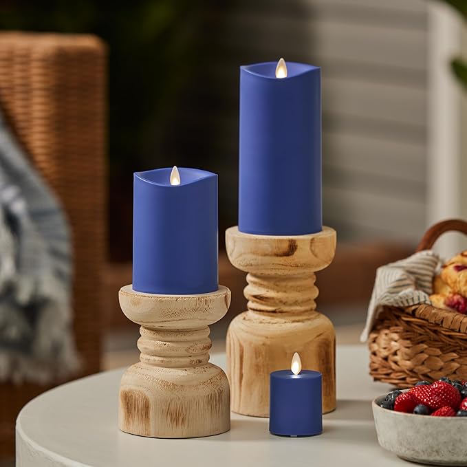 Luminara Outdoor Votive Flameless LED Candle, Vivid Ultramarine 2" x 3.2", Moving Flame Battery Operated Timer Remote Ready IPX4 Matte Plastic Finish-BloomoryGarden