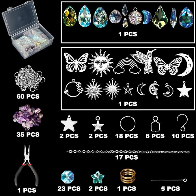 10 Set DIY Suncatcher Making Kits,Crystal Suncatcher Prism Hanging Kit with Hooks/Chain Rainbow Maker,Make Your Own Decorative Hanging Suncatcher for Adults Wedding Windows Home Garden-BloomoryGarden