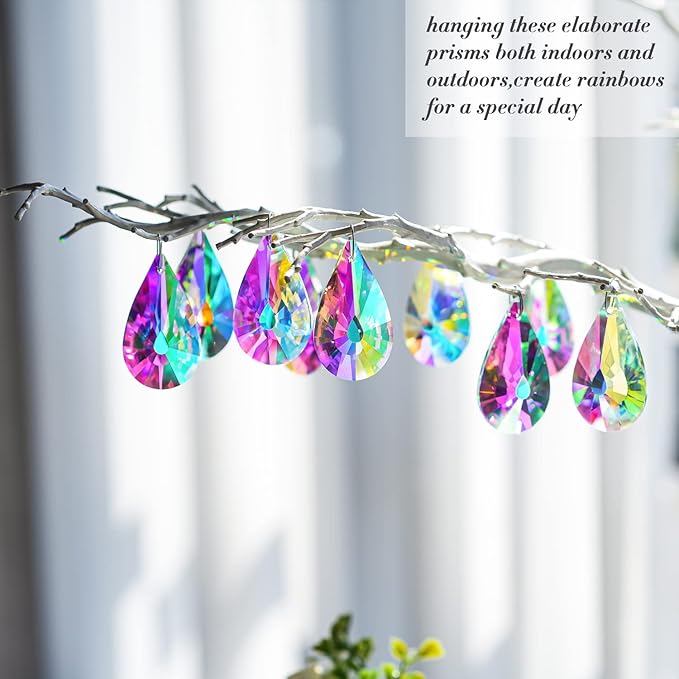 10 Pack Colorful Crystal Prisms Suncatcher,Sun Shine Catcher Rainbow Pendants,Crystals Prisms for Windows,Glass Hanging Decor for Home Garden Wedding DIY Ornament-BloomoryGarden