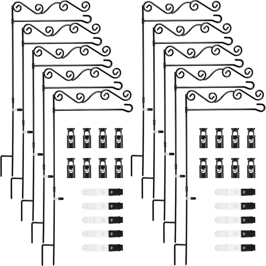 10 Pack Garden Flag Stand with Flag Stoppers and Clips, Black Powder Coated Weather Proof Garden Flag Pole Holder for Outdoor Garden Flag (Stylish Style, 15.75 x 36.22 Inch)-BloomoryGarden