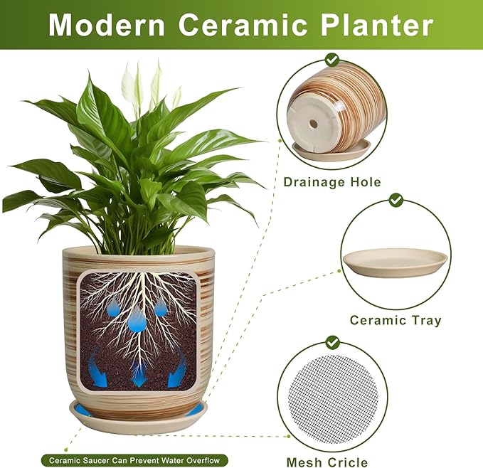 12 Inch Pots for Plants - Ceramic Planters for Indoor Plants, Large Planter Pot for Home Garden Patio Office with Drainage Hole Cylinder Flower Pot Yellow-BloomoryGarden