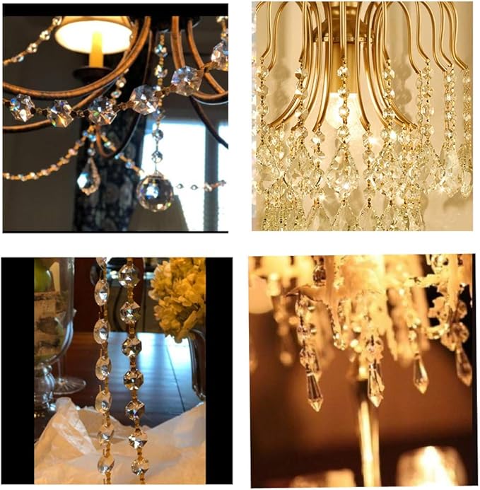 12.5 FT Crystal Glass Strand, Garland Octagon Beads Chandelier Crystal Prism Replacement for Hanging Clear with Golden Clips-BloomoryGarden