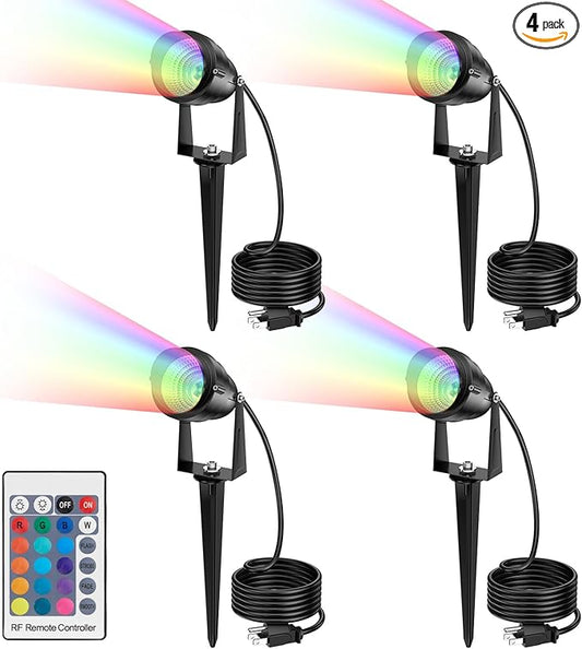 1500LM LED High Brightness Outdoor Landscape Lighting 15W RGBCW Color Changing Landscape Lights Remote Control Spot-Lights with Plug in IP66 Waterproof Flood Light for Garden - 4 Pack-BloomoryGarden