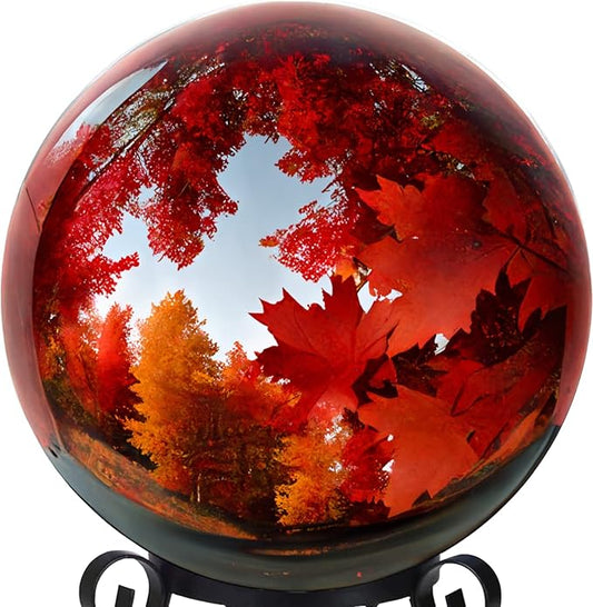 12 Inch Stainless Steel Gazing Globe,v2croft Hollow Ball Mirrored Surface Polished Shiny Sphere,Garden Stainless Steel Gazing Ball for Outdoor Lawn Pond Yard Ornament(red)-BloomoryGarden