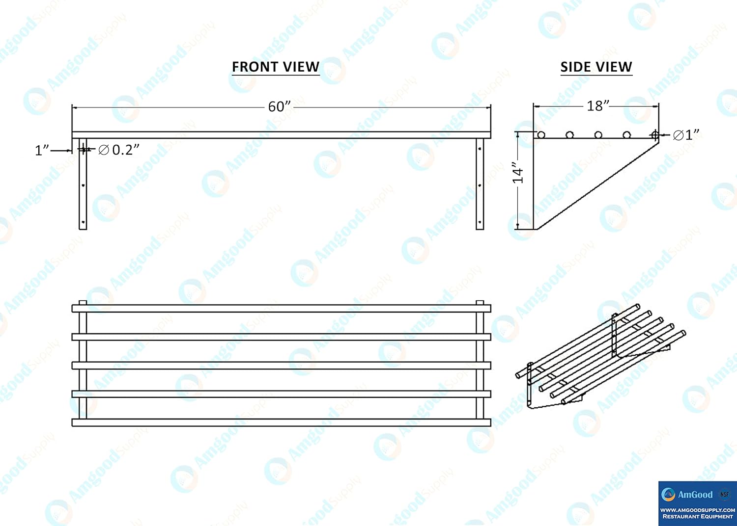 AmGood 18 in. x 60 in. NSF Stainless Steel Tubular Wall Shelf | Heavy-Duty Metal Shelving for Appliances & Equipment | Ideal for Kitchen, Restaurant, Garage, Laundry, Utility Room-BloomoryGarden