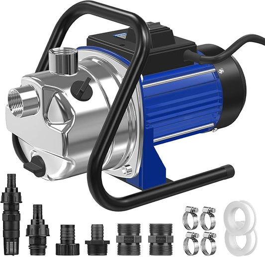 110V Electric Shallow Well Pump, 1.5HP 1532GPH 152FT Water Transfer Pump, Portable Stainless Steel Sprinkler Booster Jet Water Pumps for Garden Lawn Irrigation System-BloomoryGarden