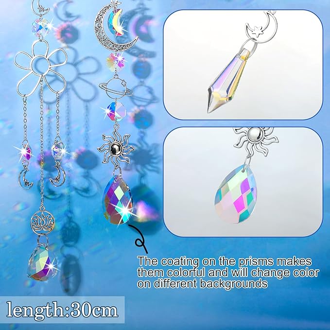 Maitys 9 Pcs 6 Pcs Crystal Suncatcher Sun Catchers Indoor Window Hanging Sun Catchers with Light Catcher with Prisms and Agate Slices for Indoor Outdoor Home Garden Wedding Decor (Elegant)-BloomoryGarden