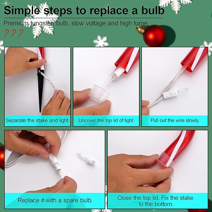 10" Christmas Candy Cane Lights - Set of 10 Pathway Markers Christmas Outdoor Yard Decorations, Xmas Candy Cane Stake Lights for Lawn, Walkway, Garden, Xmas Party Indoor Ornaments-BloomoryGarden