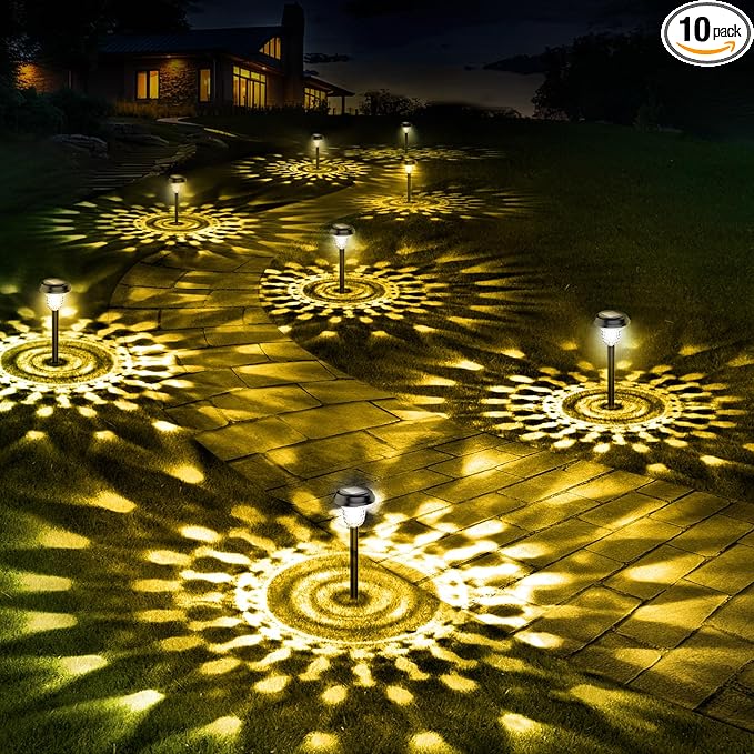 10 Pack Ultra Bright Solar Lights Outdoor Waterproof, from Dusk to Dawn Up to 12H Solar Light for Outside, Auto On/Off Solar Powered Garden Pathway Lights, Landscape Lighting (Warm White)-BloomoryGarden
