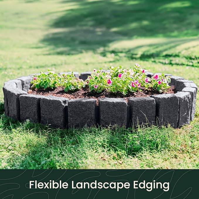 Beuta Landscape Edging | Garden Edging Border | Faux Stone Block XL for Lawn Edging, Flower Beds & Yard Edging – 40 Pack | Each Section Has 6 Blocks 48" L x 4" W x 9.5" H | 120 Spikes | Charcoal-BloomoryGarden