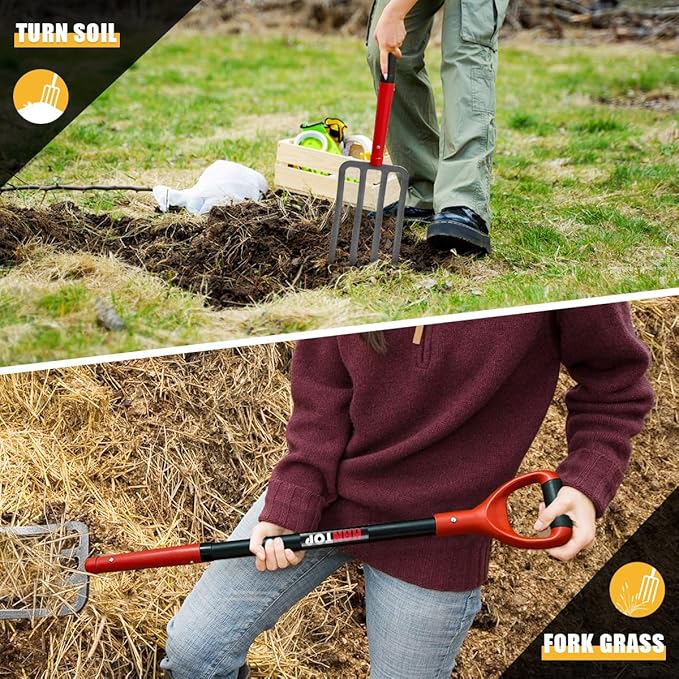 4-Tine Pitch Fork Garden Digging Fork Spading Fork Heavy Duty Pitchfork for Gardening Potato Fork, 43 inches-BloomoryGarden