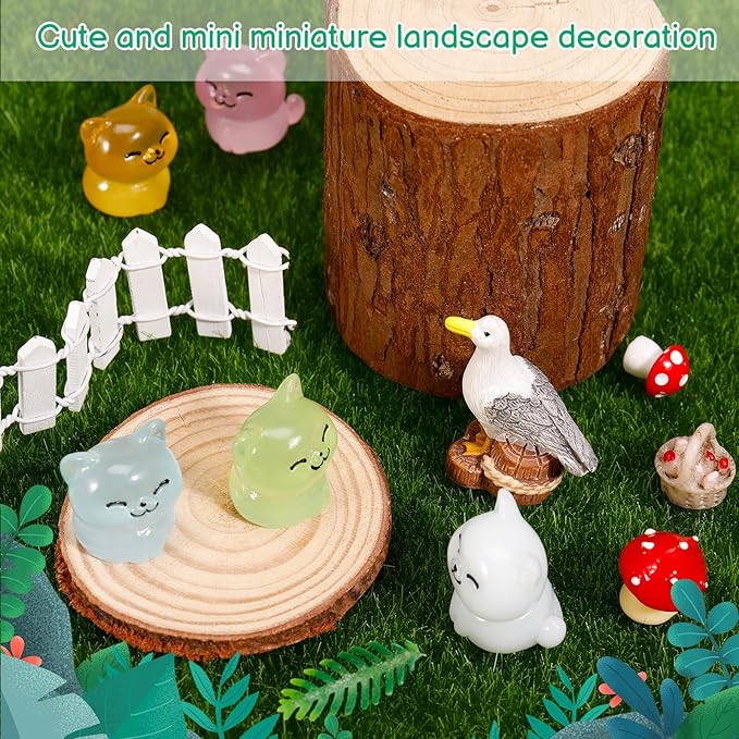 100 Pcs Luminous Mini Cat Figurines Resin Tiny Cat Animal Figurines Glow in The Dark Miniature Cat Statues Ornaments for DIY Cake Decoration Ornaments Crafts Moss Landscape Decoration-BloomoryGarden