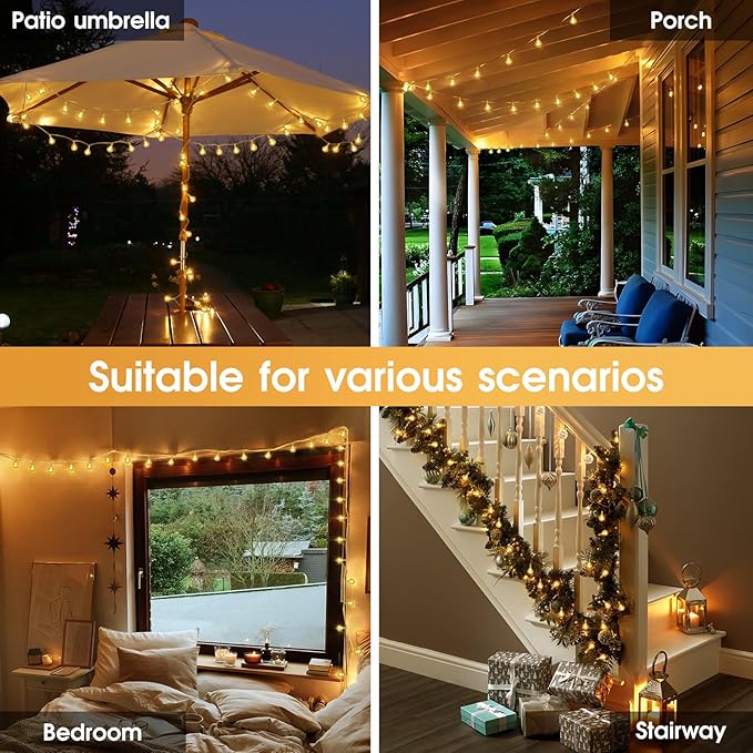 16.4ft 50LED Globe String Lights Indoor Bedroom Battery Operated, Crystal Fairy Lights IP44 Waterproof Outdoor Hanging Decorative Lights for Home Tent Patio Garden Party Wedding Decor-BloomoryGarden