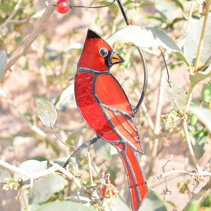 Lolitarcrafts Bigger Cardinal Stained Glass Window Hangings Cute Birds Suncathers for Window Monthers Day Gifts-BloomoryGarden