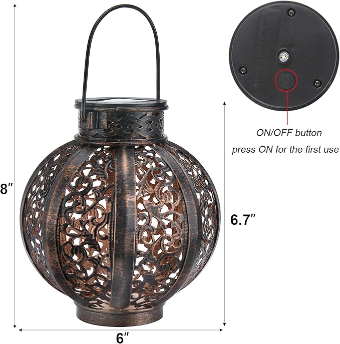 MAGGIFT 2 Pack Hanging Solar Lights,Outdoor Ramadan Solar Lanterns Decorations,Waterproof Hanging Solar Light 6 Lumens,Brown-BloomoryGarden