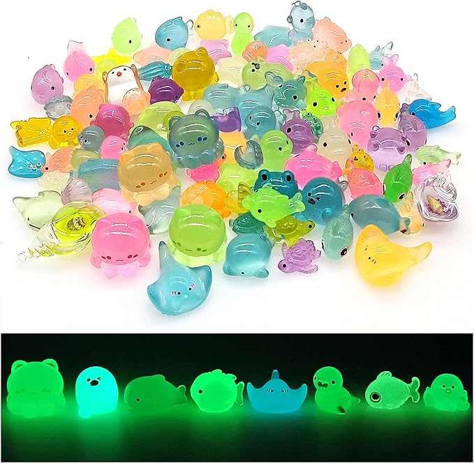 Luminous Ocean Mini Resin Animals Figures, 100 Pcs Glow in The Dark Tiny Plastic Animals Sea Creatures Miniature Figurines to Hide-BloomoryGarden