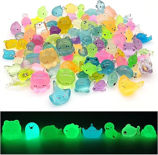 Luminous Ocean Mini Resin Animals Figures, 100 Pcs Glow in The Dark Tiny Plastic Animals Sea Creatures Miniature Figurines to Hide-BloomoryGarden