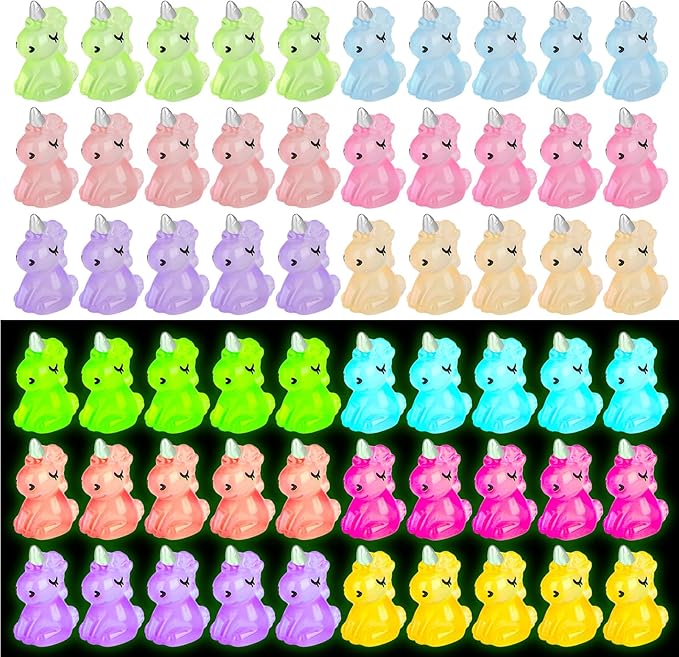 100 PCS Mini Resin Unicorn Luminous Tiny Unicorn Miniature Figurines Glow in The Dark Mini Resin Animals Suitable for DIY Cake Ornaments Crafts Moss Landscape Decoration-BloomoryGarden
