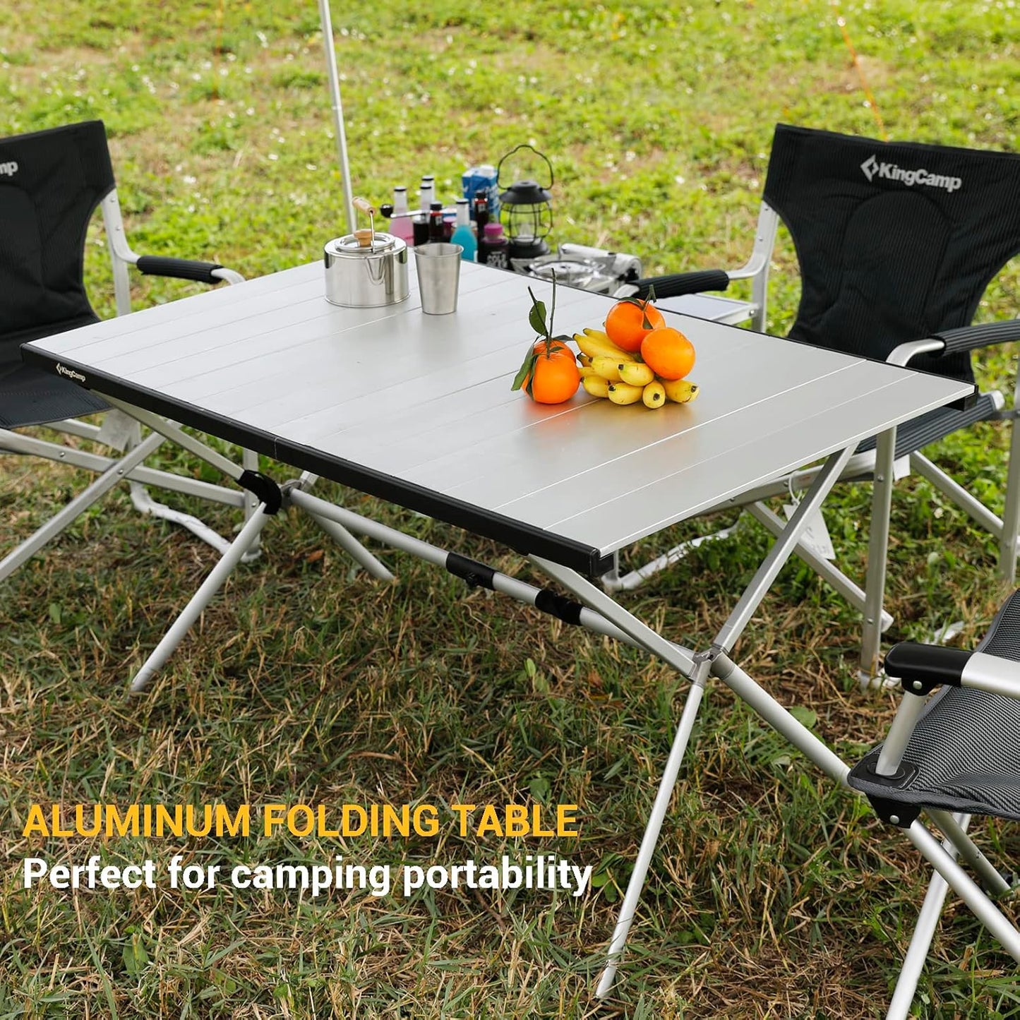 KingCamp Folding Camping Table Aluminum Roll Up Table Oversized Large Camp Table Stable Portable Outdoor Folding Table for Picnic Camping Barbecue Backyard Party,57.4''×31.4''4-6 Person,Support 176lbs-BloomoryGarden