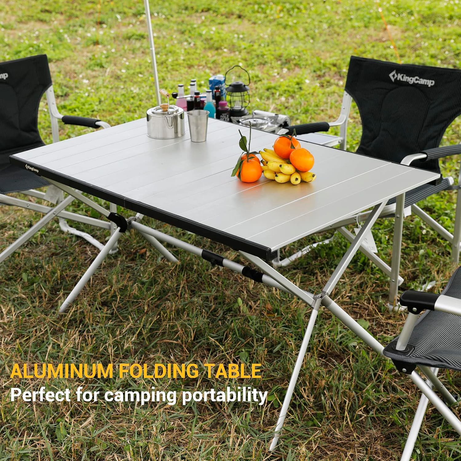 KingCamp Folding Camping Table Aluminum Roll Up Table Oversized Large Camp Table Stable Portable Outdoor Folding Table for Picnic Camping Barbecue Backyard Party,57.4''×31.4''4-6 Person,Support 176lbs-BloomoryGarden