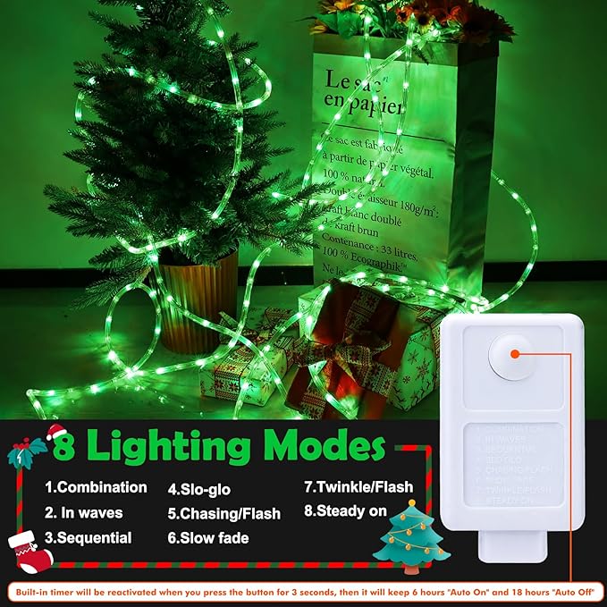 100ft LED Rope Lights Outdoor, 720 LED Connectable and Flexible Tube Lights with 8 Modes, Waterproof LED Rope Lighting for Garden, Patio, Pool, Bedroom, Party, Indoor Outdoor Christmas Decor (Green)-BloomoryGarden