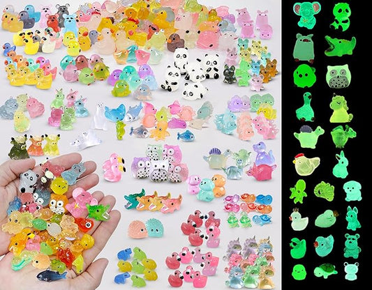 Luminous Tiny Resin Animals 300 Pcs Mini Animals Bulk Mini Resin Ducks Owls Tiny Frogs Pandas Small Rabbits Glow in The Dark for Miniature Garden Accessories Micro Landscape Aquarium Potted Decoration-BloomoryGarden