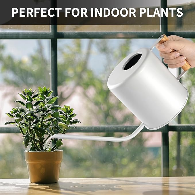 1.5 Liter Watering Can for Indoor Plants, House Plants, Flower Watering, Outdoor Plants - Small Metal Watering Can with Long Spout (White)-BloomoryGarden