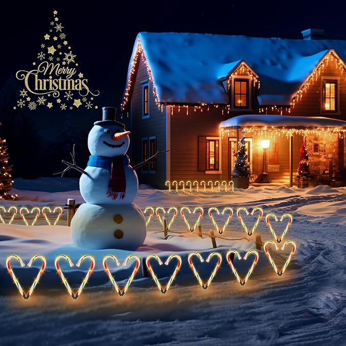10" Christmas Candy Cane Pathway Lights, Set of 10 Pack Christmas Outdoor Decorations Candy Cane Lights Red & Green-BloomoryGarden