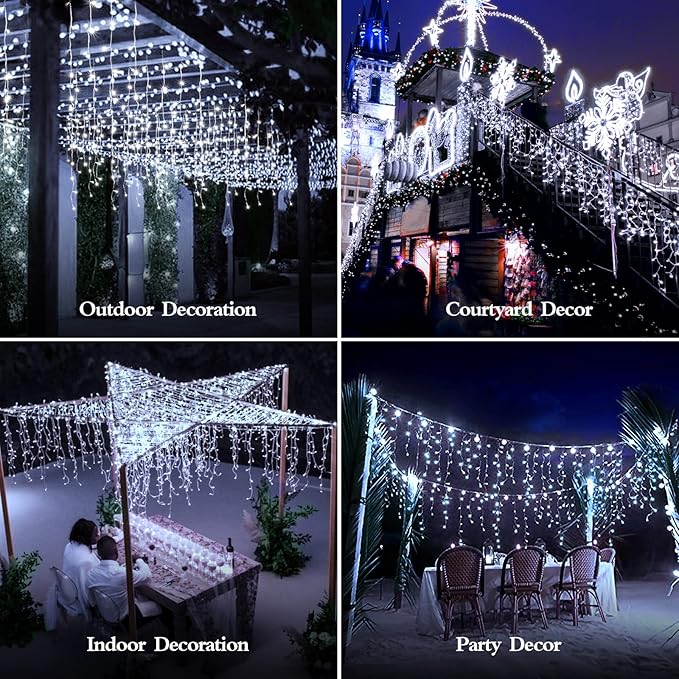 1600 LED 164FT Outdoor Christmas Lights Plug in 8 Modes with Timer Dimmable Christmas Decorations Waterproof Indoor Curtain String Lights for Roof Porch Garden Holiday Wedding Party Decor Cool White-BloomoryGarden