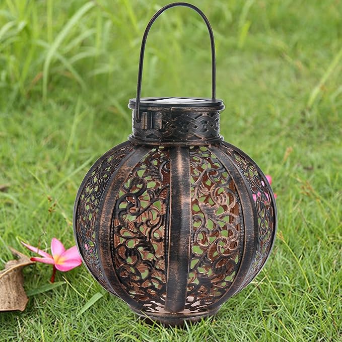 MAGGIFT 2 Pack Hanging Solar Lights,Outdoor Ramadan Solar Lanterns Decorations,Waterproof Hanging Solar Light 6 Lumens,Brown-BloomoryGarden