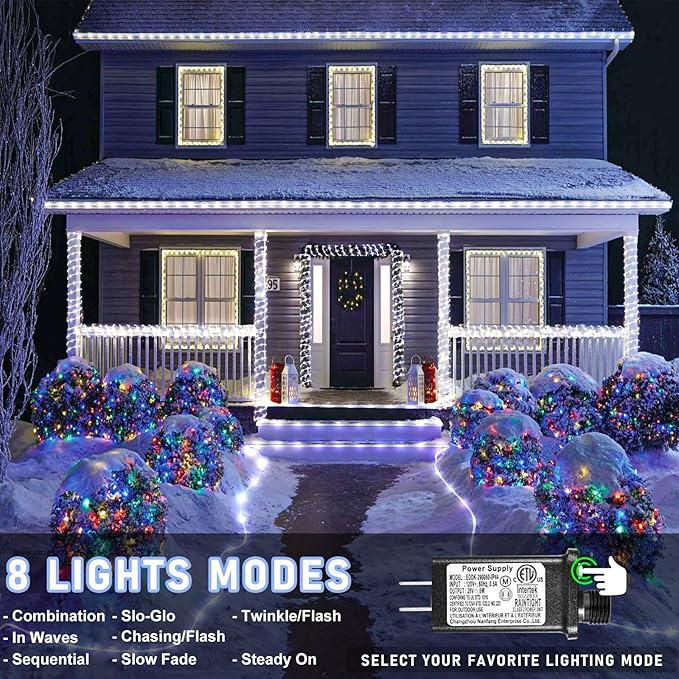 100FT 300 LED Rope Lights for Outside, Christmas String Lights with Waterproof 8 Modes, Connectable Plug in Fairy Lights for Indoor Bedroom Outdoor Patio Pool Garden Party Holiday Decor, White-BloomoryGarden