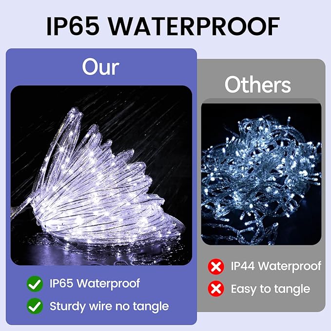 100FT Rope Lights Outdoor, Connectable Trampoline Lights 300LED String Lights Flexible Clear Tube Light Waterproof Rope Light 8 Modes for Camping Yard Pool Canopy Deck Home Outdoor Indoor Decor-BloomoryGarden