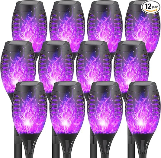 12-Pack Solar Flickering Flame Torches – Waterproof Solar Garden Lights, Outdoor Solar Lights for Yards, and Flame Torches for Patio and Pathway Decorations-BloomoryGarden