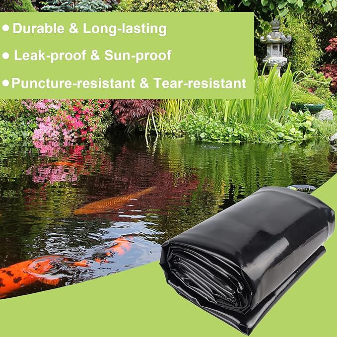 10 x 15 FT Pond Liner, 20 Mil Fish Pond HDPE Liner, Pond Liners for Outdoor Ponds, Koi Ponds, Garden Fountain, Waterfall-BloomoryGarden
