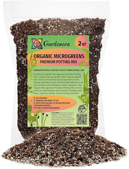 100% Natural Organic Microgreens Premium Potting Mix by Gardenera: Ideal Balance of Air, Moisture, and Nutrients - 2 Quart-BloomoryGarden