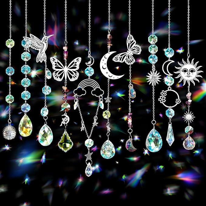 10 Set DIY Suncatcher Making Kits,Crystal Suncatcher Prism Hanging Kit with Hooks/Chain Rainbow Maker,Make Your Own Decorative Hanging Suncatcher for Adults Wedding Windows Home Garden-BloomoryGarden