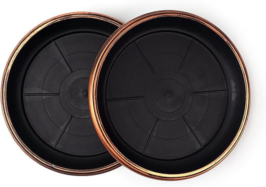 11" Decorative Heavy Duty Tray/Saucer (2 Pack) Rustic Medieval/French Country Look, Pot/Planter Base for Indoor/Outdoor Decor Use. Long Lasting, Reusable Light Weight (11 inches, Copper)-BloomoryGarden
