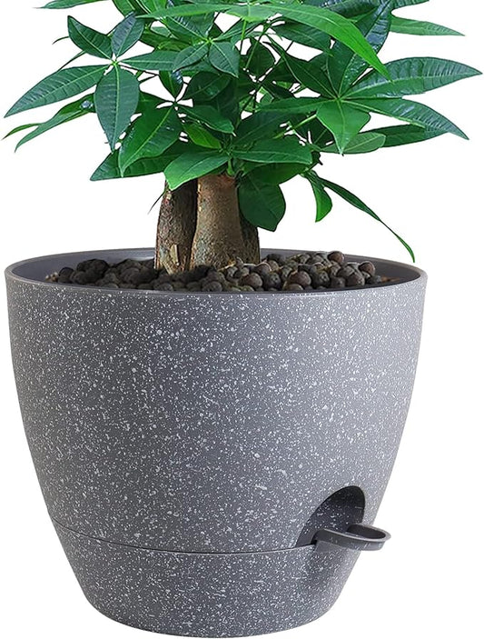 12 inch Large Self Watering Pots, Plastic Planters with 60oZ Removable Deep Reservoir and Multi Mesh Drainage Holes for Indoor Outdoor Garden Plants and Flowers, Grey Speckles-BloomoryGarden
