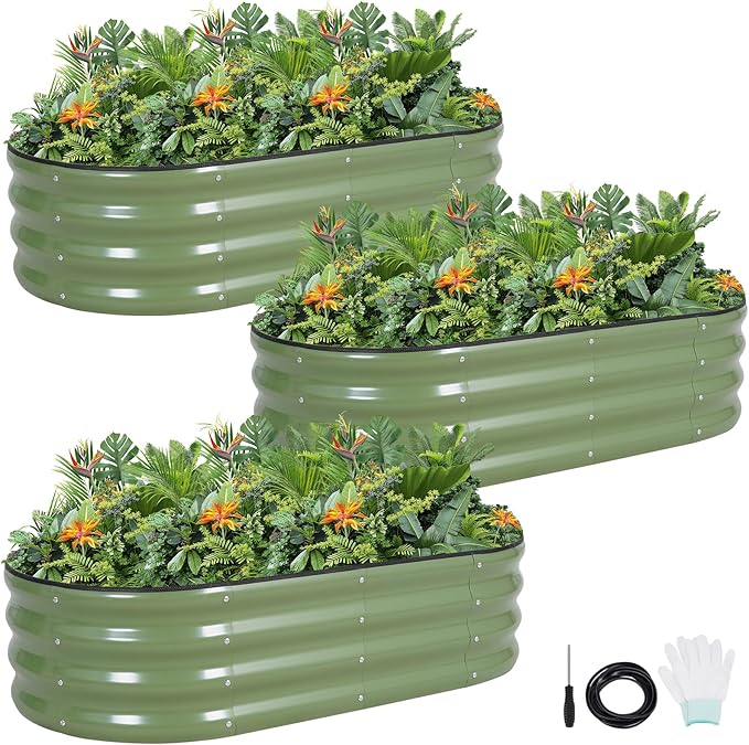 G GOOD GAIN Galvanized Metal Raised Garden Bed Kit - 4x2x1FT Outdoor Planter Box with Safety Edging and Gloves for Vegetables, Fruits, Flowers(White, 2PC)-BloomoryGarden